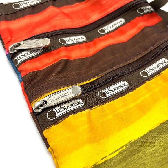 LeSportsac Multicolor Bag 3 Zip Crossbody Purse Rainbow Striped Boho Retro Y2K - Picture 7 of 9